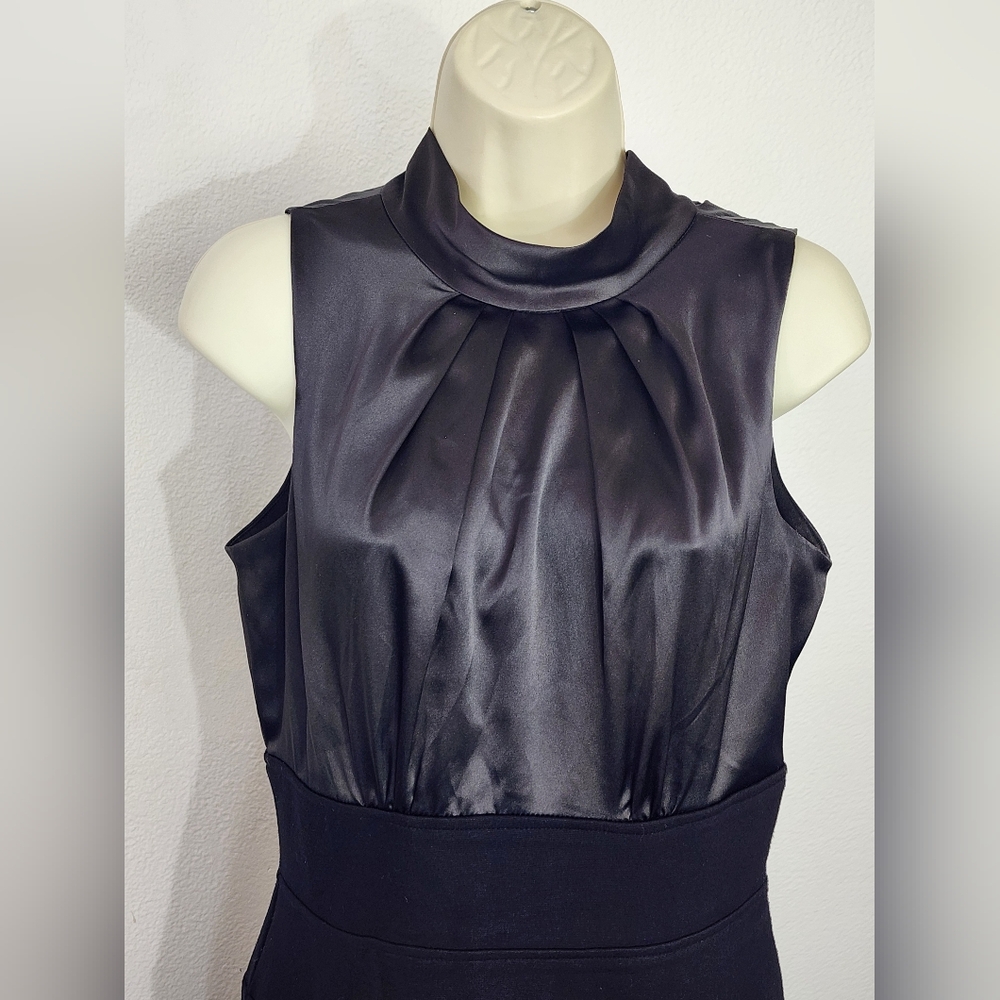 Donna Ricco Dress Satin Bodice Tie Back Sash Black Soze 4 - Picture 4 of 13